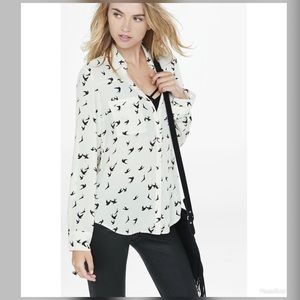 Bird print portofino long sleeve shirt